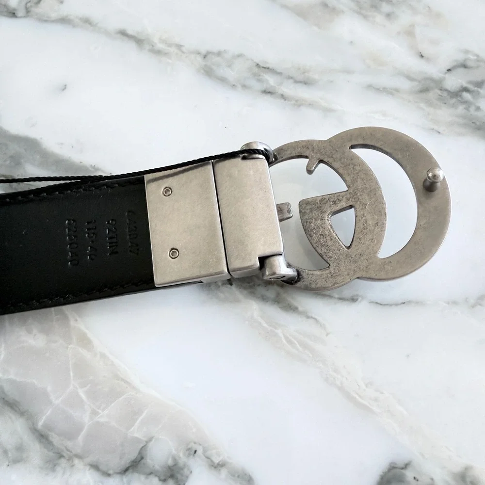 Gucci 643847 Reversible Brown Leather & Tan GG Buckle‎ Belt, 115 cm